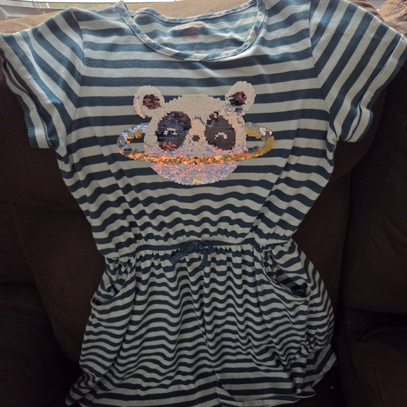 Striped Dress with Panda Sequin Design - Picture 1 of 5